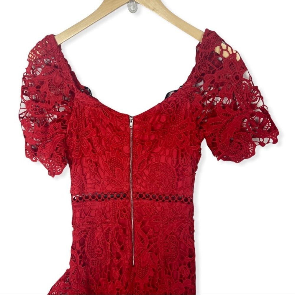 Lulus Briarwood Lace Ruffle Midi Dress Red Womens Size XS Midi Sexy Romantic NEW - Picture 7 of 10